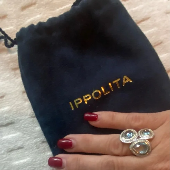 Ippolita blue topaz Diamond 18k sterling chimera rock candy ring size 7 $1800 - Picture 2 of 11